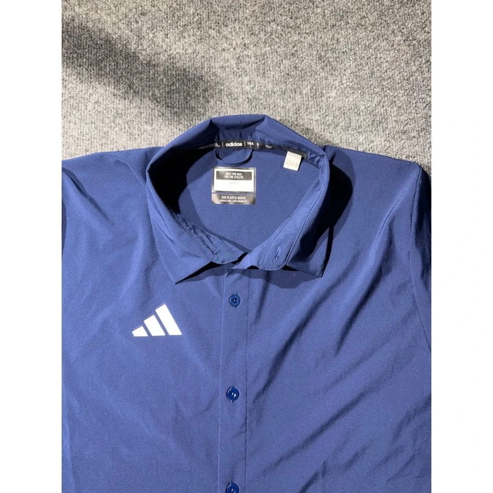 Adidas Mens Navy Blue Short Sleeve Button Down Performance Shirt HS8563 Large
